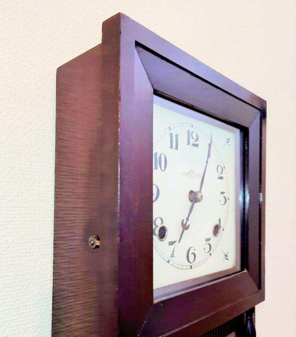 〈完動・美品〉今津菊次郎時計店　小さな角型変形ゼンマイ振り子時計 古時計