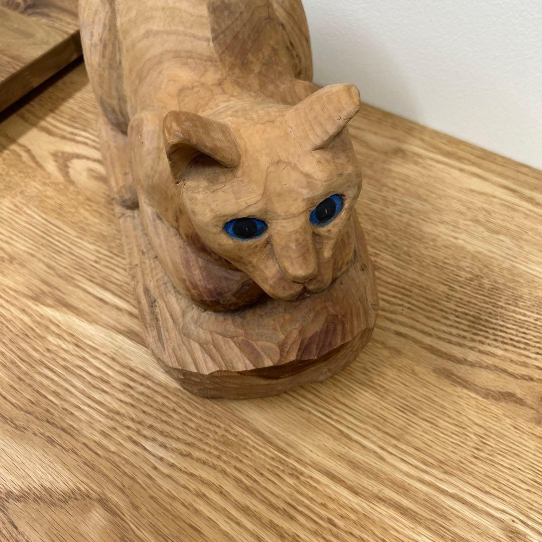 かわいい 木製 猫の彫刻 木彫り ねこ ネコ 香箱座り N110