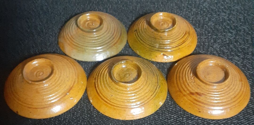 【時代古作品】明治時代　大樋焼　見込みに【寿】字　小皿　菓子皿　5客　茶道具