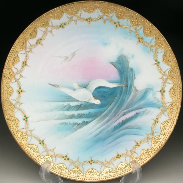 オールドノリタケ 金盛りジュール カモメ絵 プレート 27cm tirunhausu_no1289
