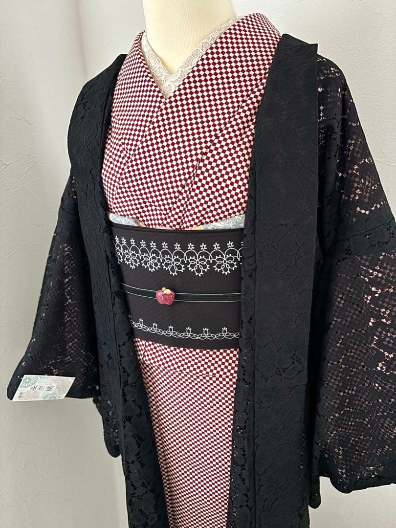 ワイヤーレース柄の名古屋帯 リボン