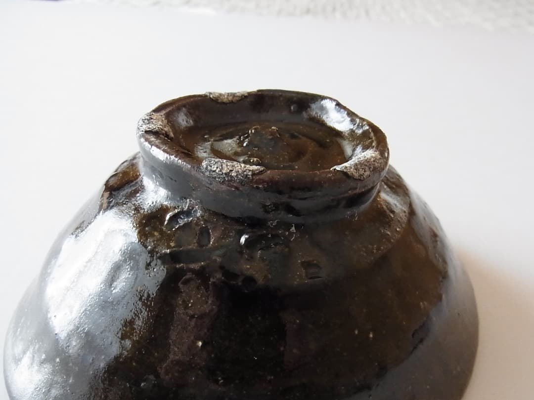 森岡成好『灰釉碗（ヤシの木・陰刻）』／古民藝 李朝 骨董 パナリ