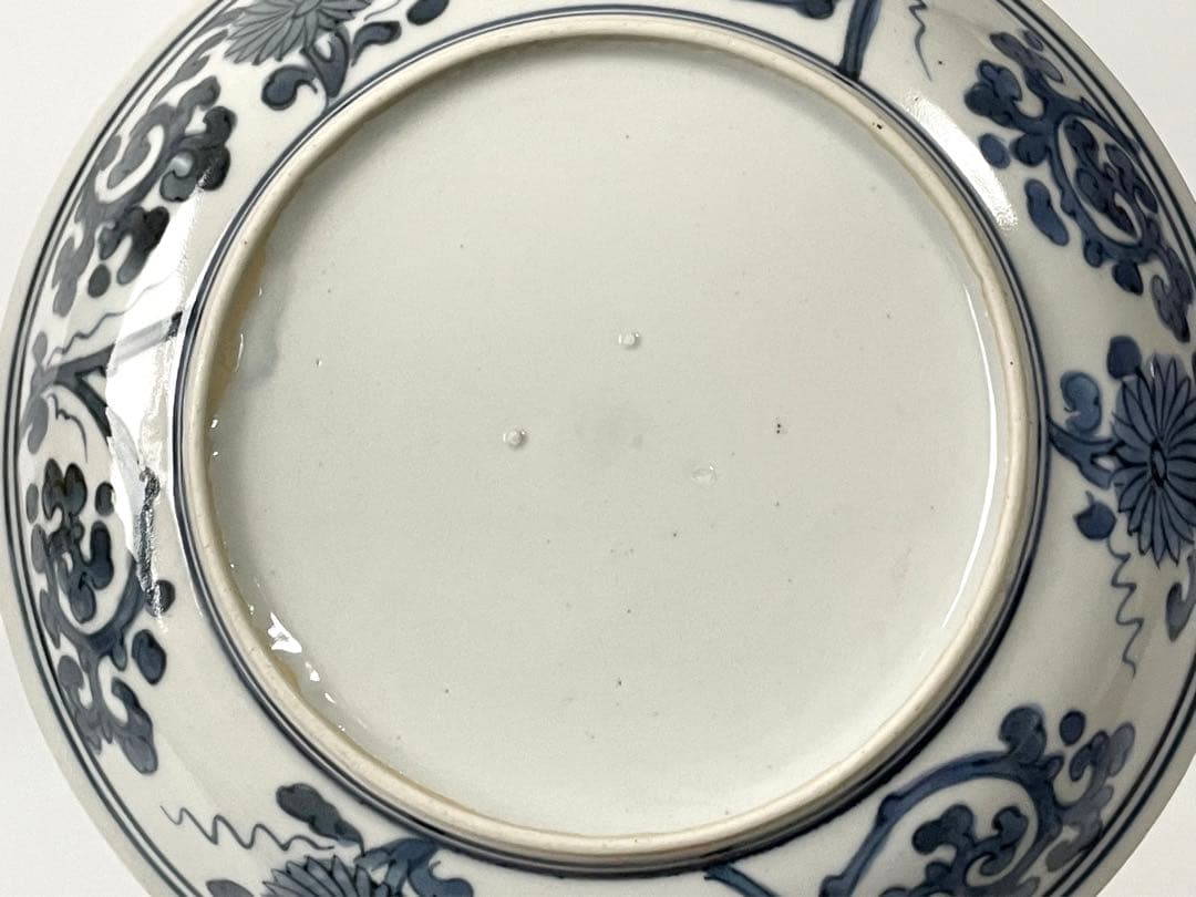 古伊万里 染付 双龍図 竜図 花唐草 皿 古染付 青花