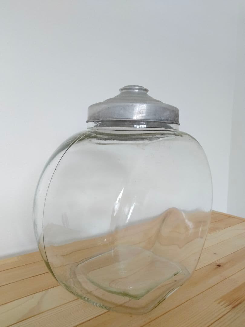ガラス瓶 昭和レトロ キャンディポット ブリキ蓋付き 駄菓子 猫瓶 昭和初期