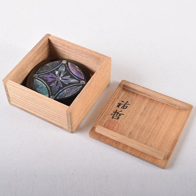 茶道具　塗師　徳山祐哲作　青貝七宝　香合　共箱　V　8120