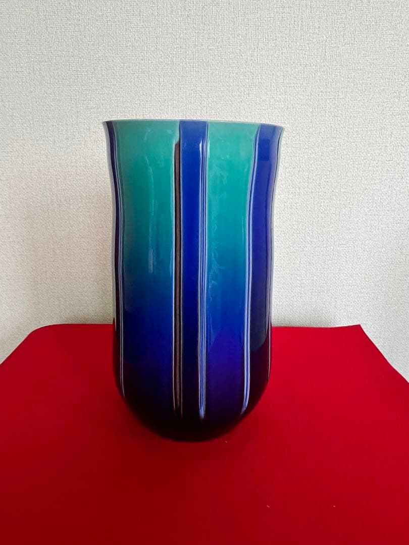 【極上品】人間国宝 徳田八十吉（正彦銘）彩釉 線文 花瓶 約26.5㎝ T248