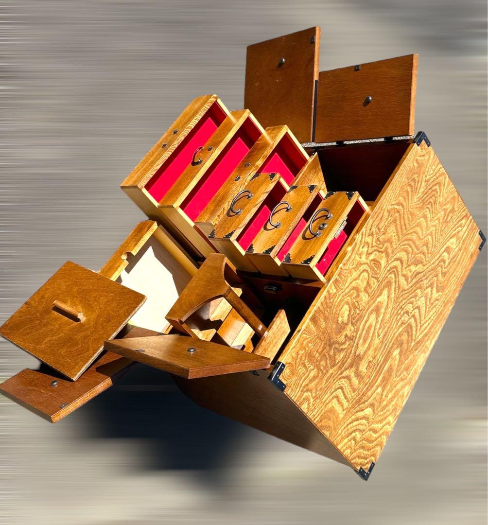 2025，定番 希少 箪笥 裁縫箱 木箱 からくり 鍵有り 隠し有り 古道具