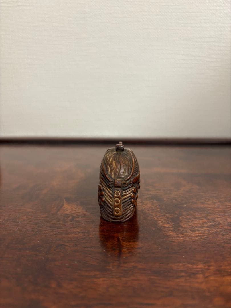 時代鉄砲根付 柘植製 黄楊木 在銘「日昇」 提物 根付 木箱