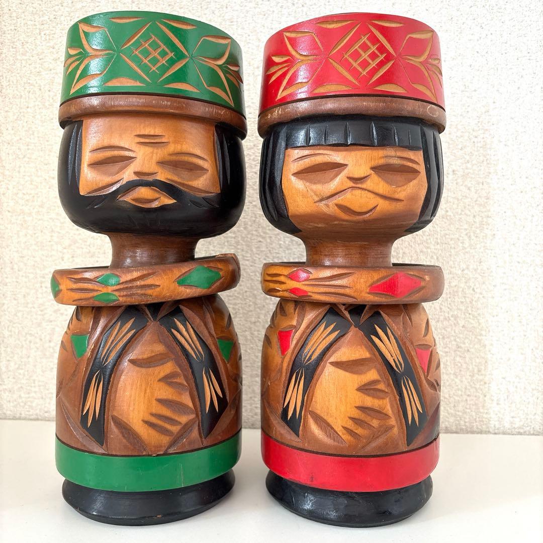 北海道民芸【木彫りのアイヌ ニポポ人形】 木彫り置物 木彫り人形 幸福