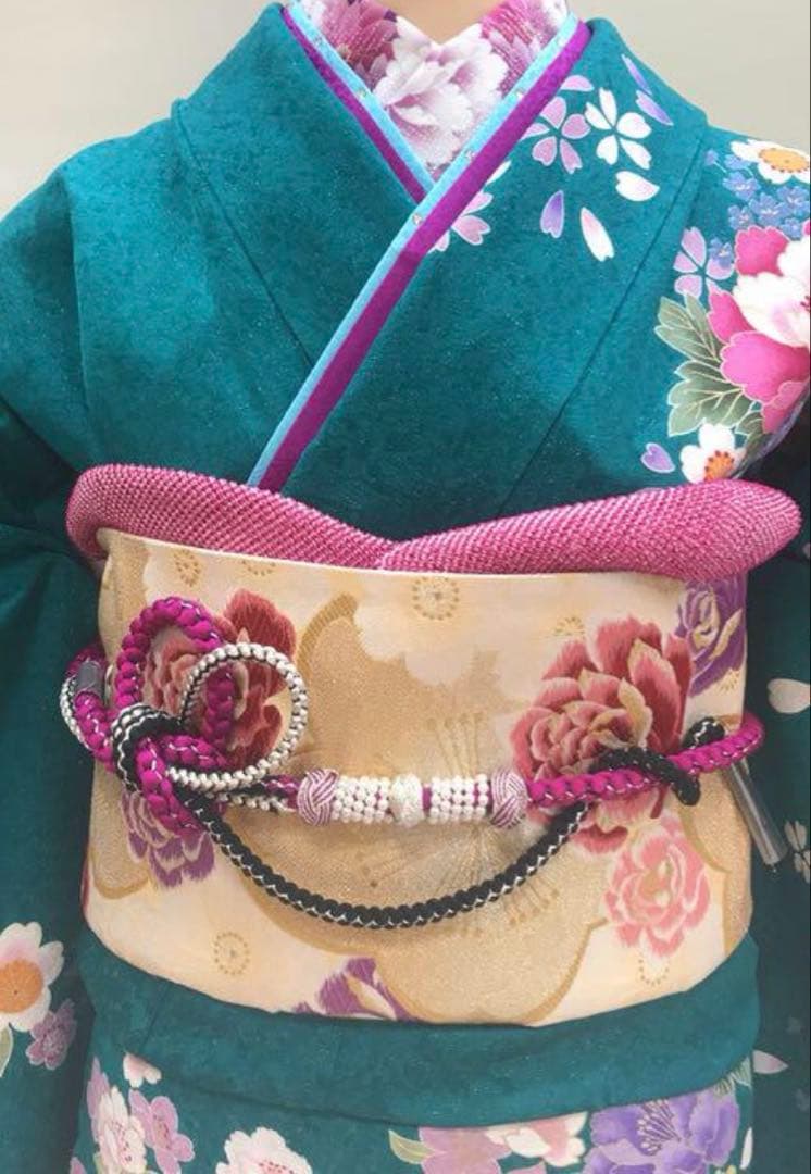 グリーン ターコイズブルー 振袖 成人式 ショール 髪飾り 草履 バッグ一式