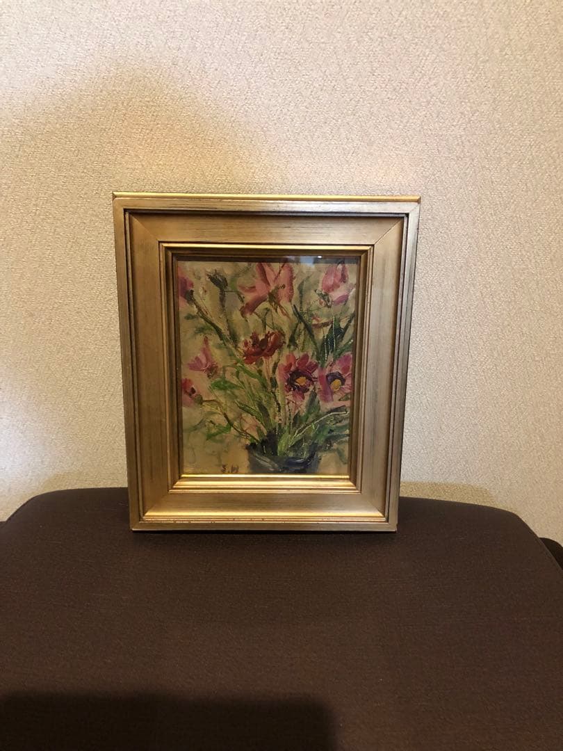 油絵（小花）額装　小さな絵