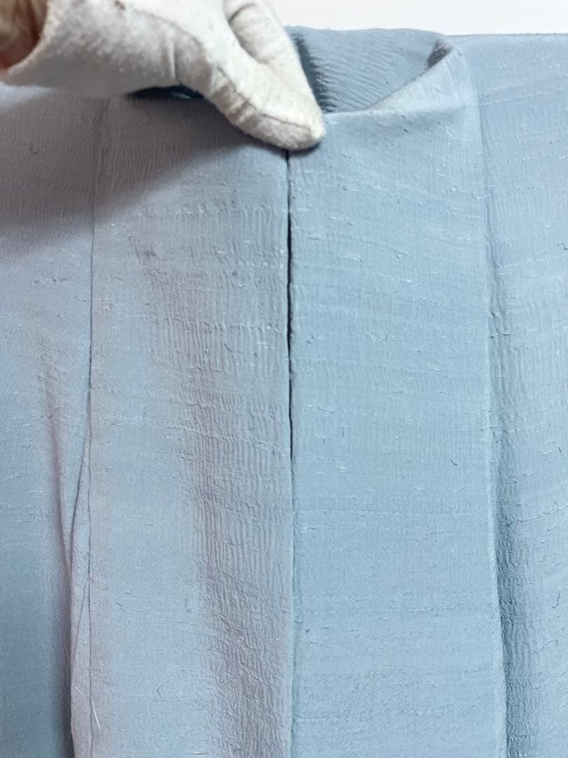 紬/色無地 ］生紬 袷 正絹 水色 縮緬 ちりめん 人気色 仕付け糸付き