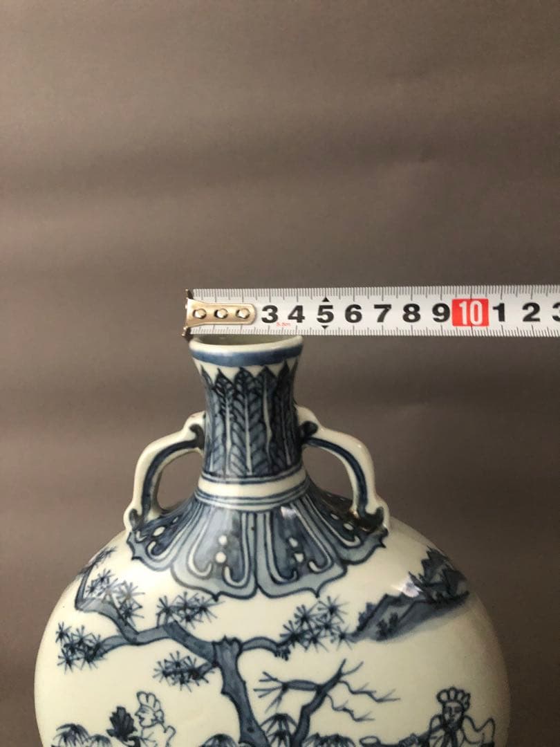 中国骨董古美術 染付 青花唐人景紋 扁壺 アンティーク