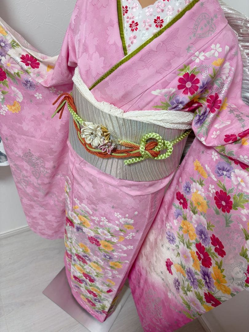 未使用に近い 正絹豪華振袖フルセット 花柄 淡いピンク - メルカリ