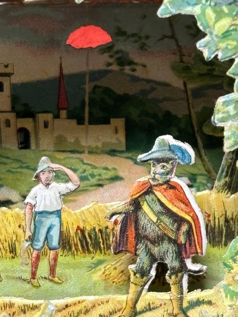 希少フランスアンティーク ボンマルシェの立体クロモカード 長靴を履い