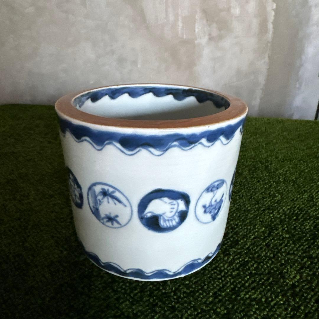 江戸後期〜明治期 古伊万里 染付丸文火入れ プランターに！　K285