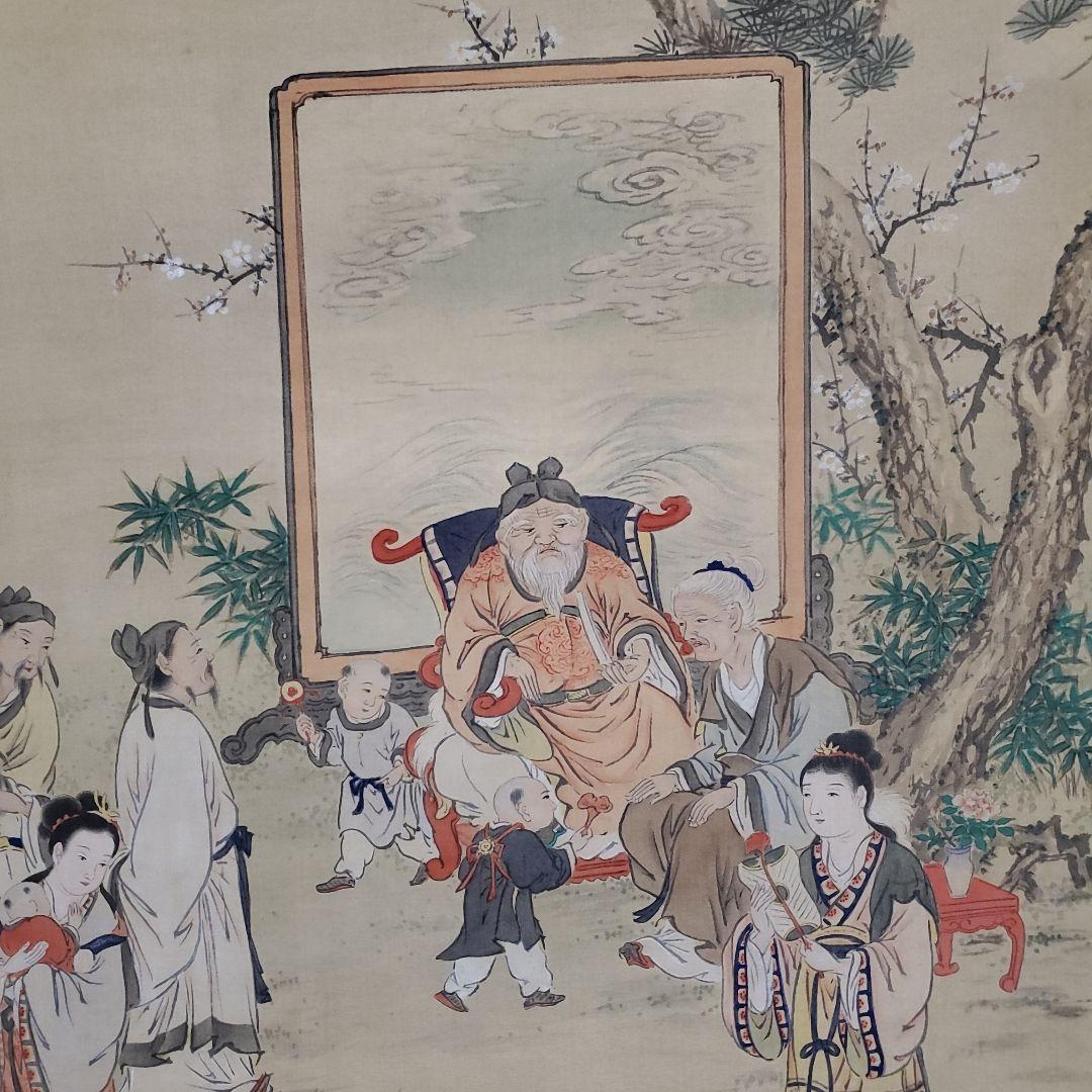 掛け軸　郭子儀祝賀図　学仙　(肉筆)