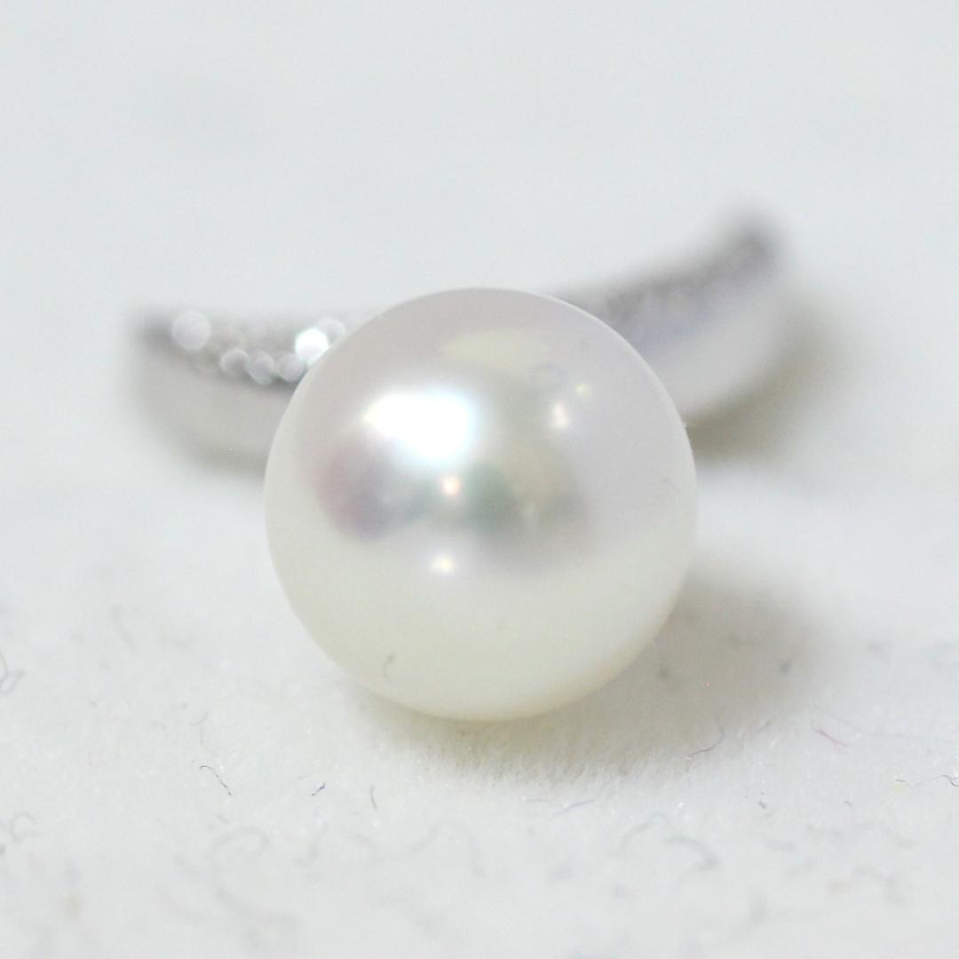 超美品 ミキモト K18WG パール ブローチ ダイヤ ムーン ピンブローチ