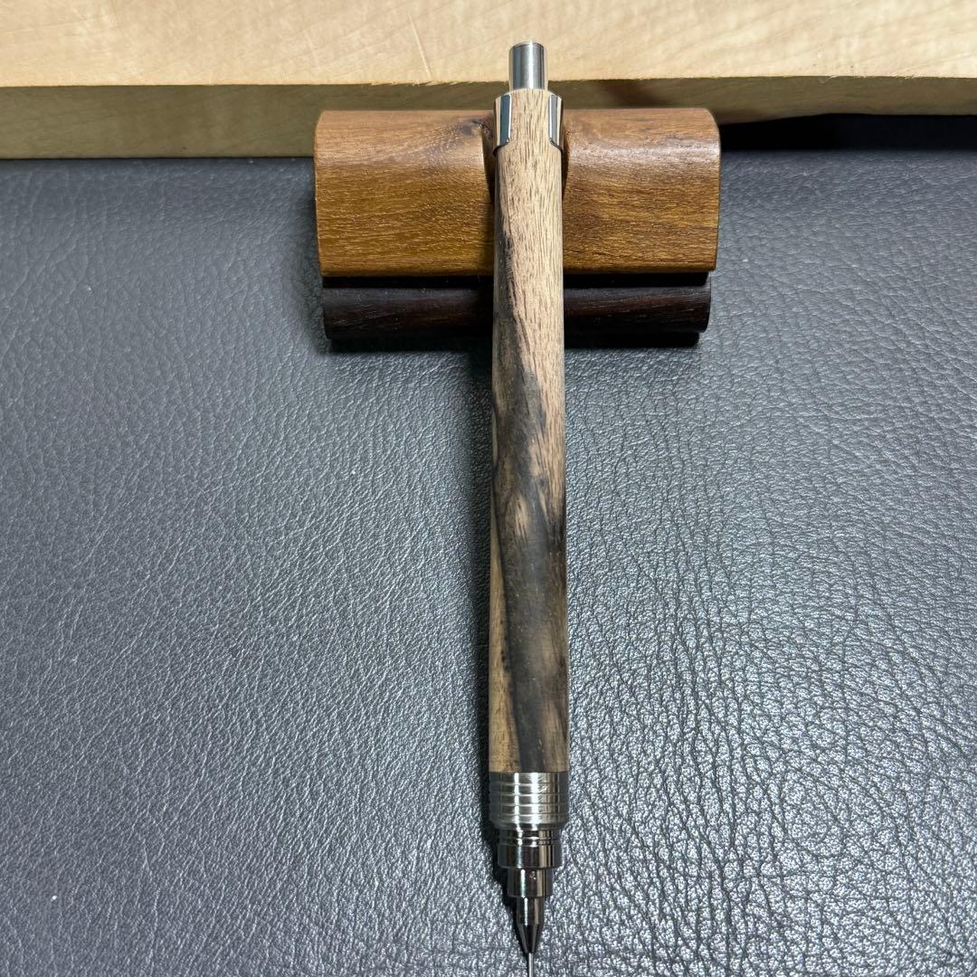 99黒柿　木軸シャーペン　最強低重心　ステンレス 溝付き　無塗装