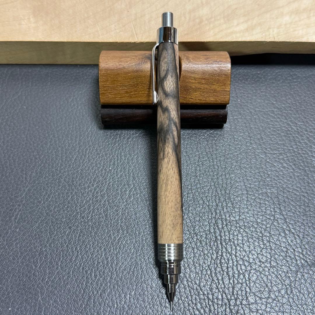 99黒柿　木軸シャーペン　最強低重心　ステンレス 溝付き　無塗装