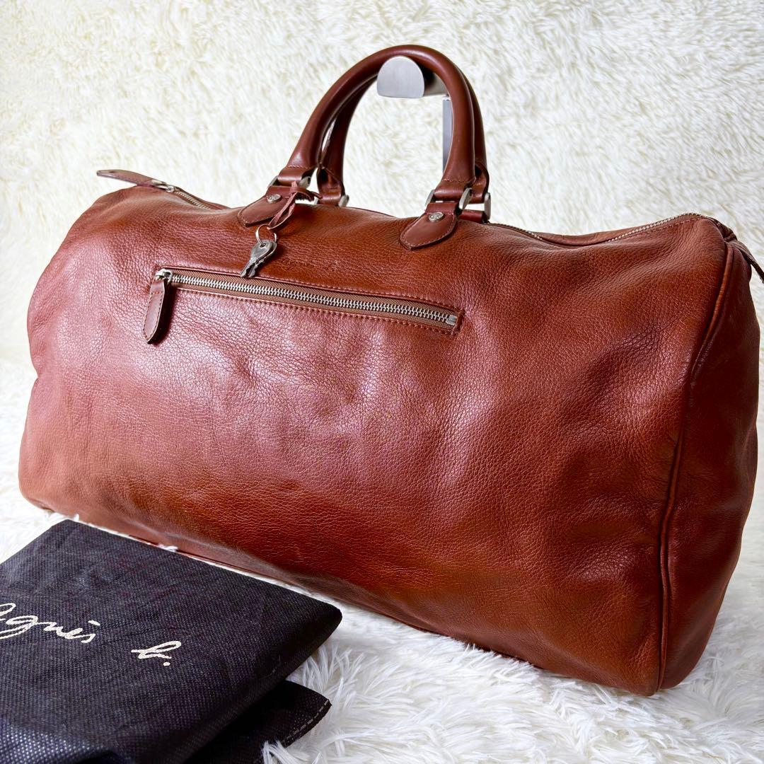 agnes b. アニエスベー ボストンバッグ オールレザー 本革 茶色 鍵付き