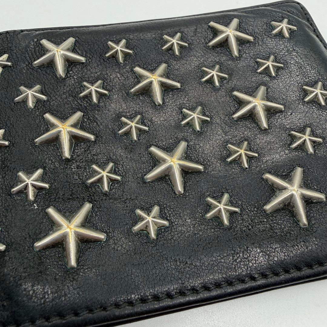 1572 ジミーチュウ　レザー　二つ折り財布　スタースタッズ　ウォレット　黒