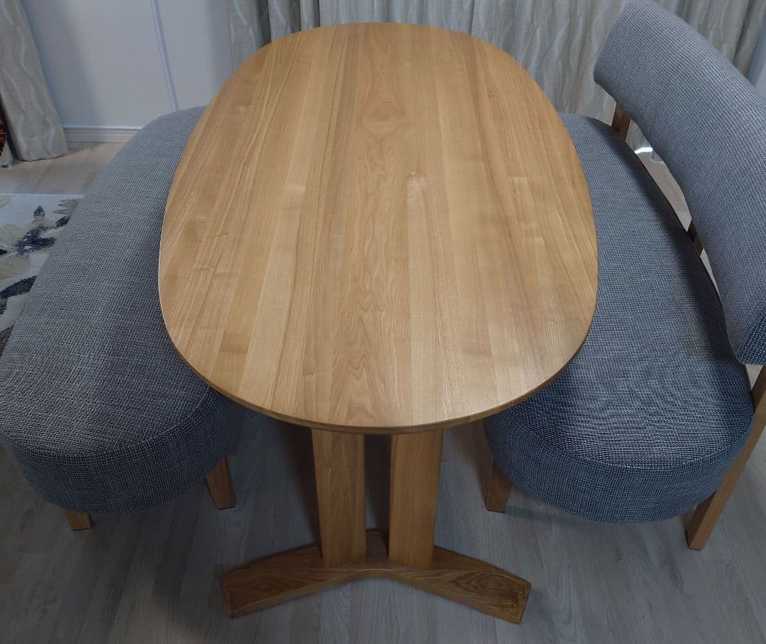 ①【テーブル】北欧モダン ダイニングテーブル、ベンチ3点セット 4人掛け