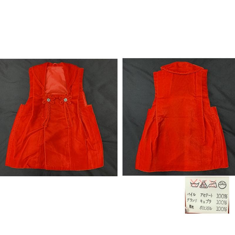 510ag63□七五三 三歳 アンティーク 着物&被布 銀彩 御所車□状態良好