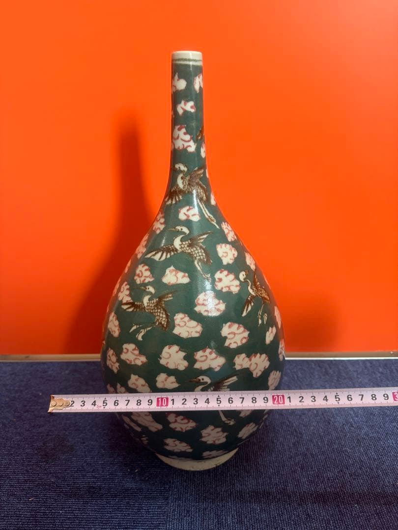 1674 古伊万里　大明嘉清年製銘　雲鶴文色絵大徳利　花瓶　時代物