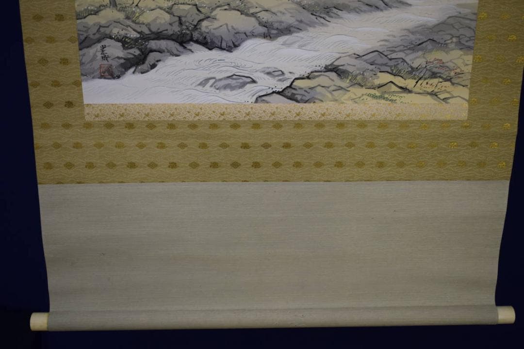 真作/光成/秋渓山水図/桐共箱付/布袋屋掛軸HH-593