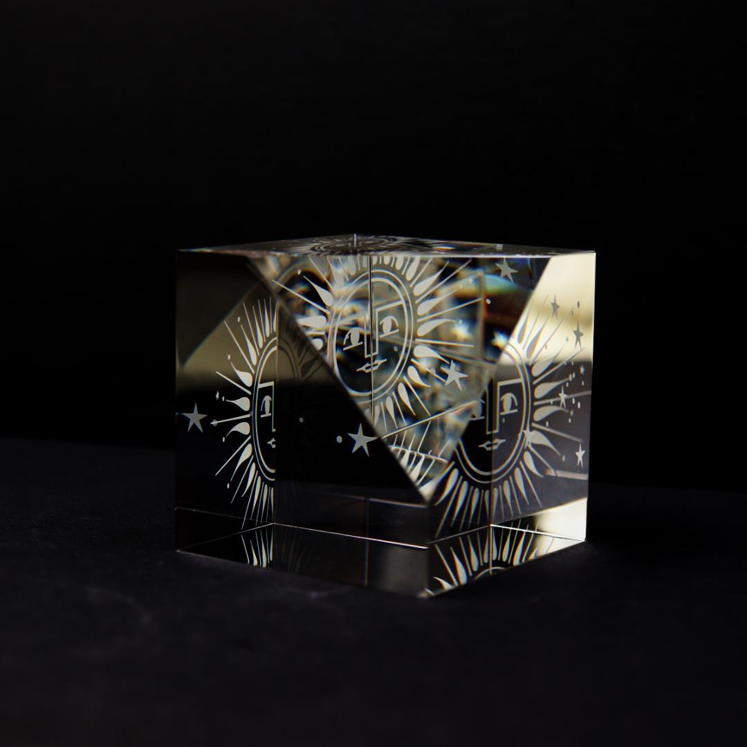 Steuben Crystal Sun Cube ペーパーウエイト 箱付 Steuben Galss サン