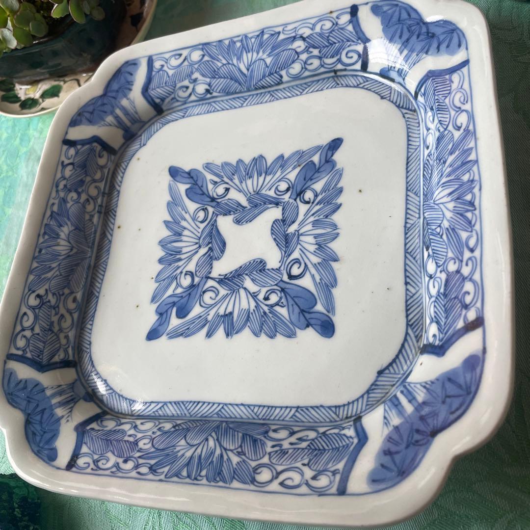 江戸期　古伊万里　染付　変形角皿　飾り皿