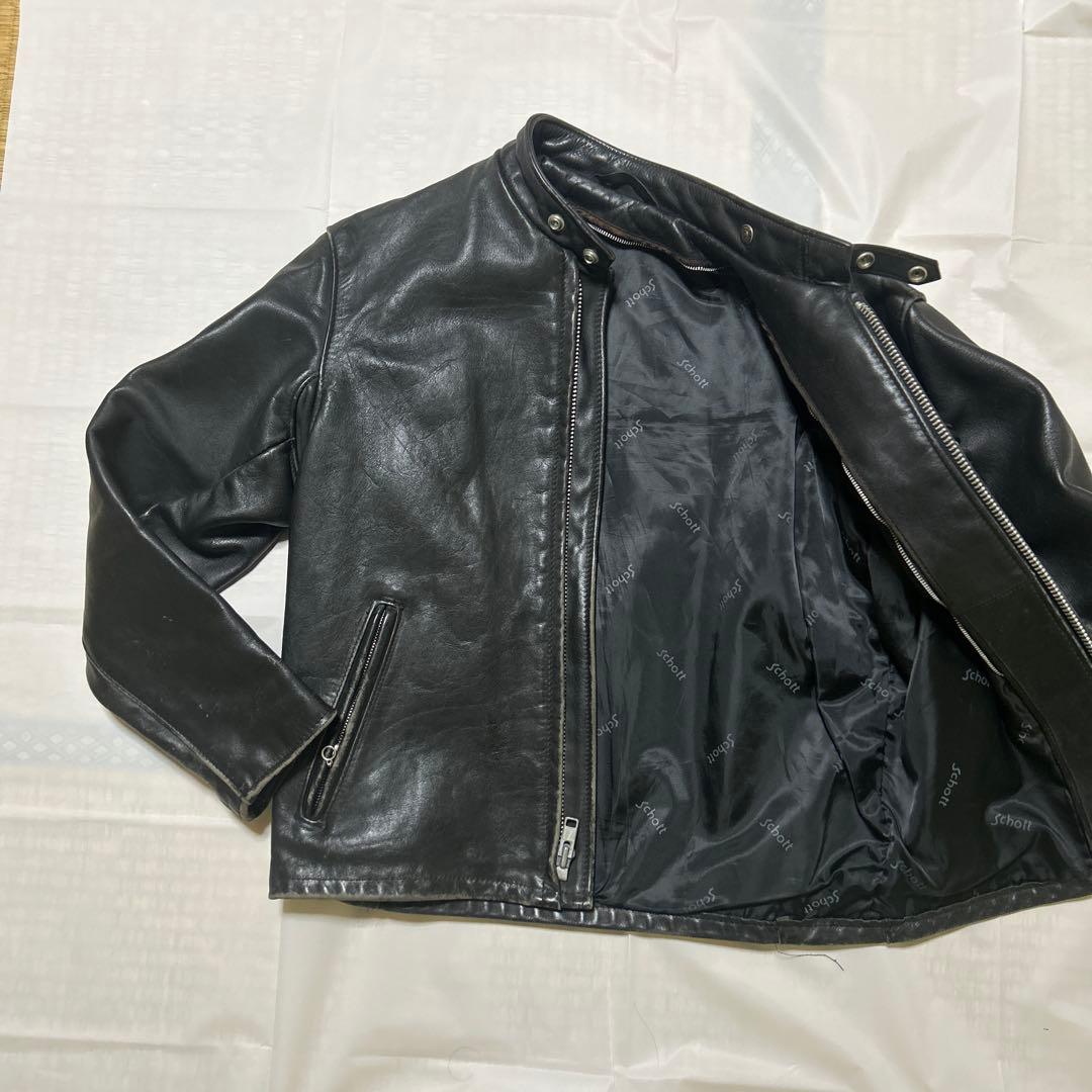 Schott ショット シングルライダース レザー 米国製 40 黒 中ボア無し