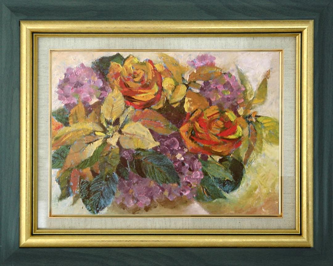 油絵 菅家令子 絵 絵画 インテリア 額付(黒）uF6-110202 花