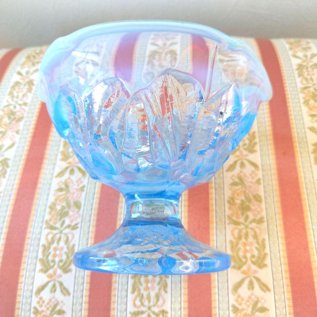 レトロ アンティーク 青色 フラワー型ガラスボウル 氷コップ デザート