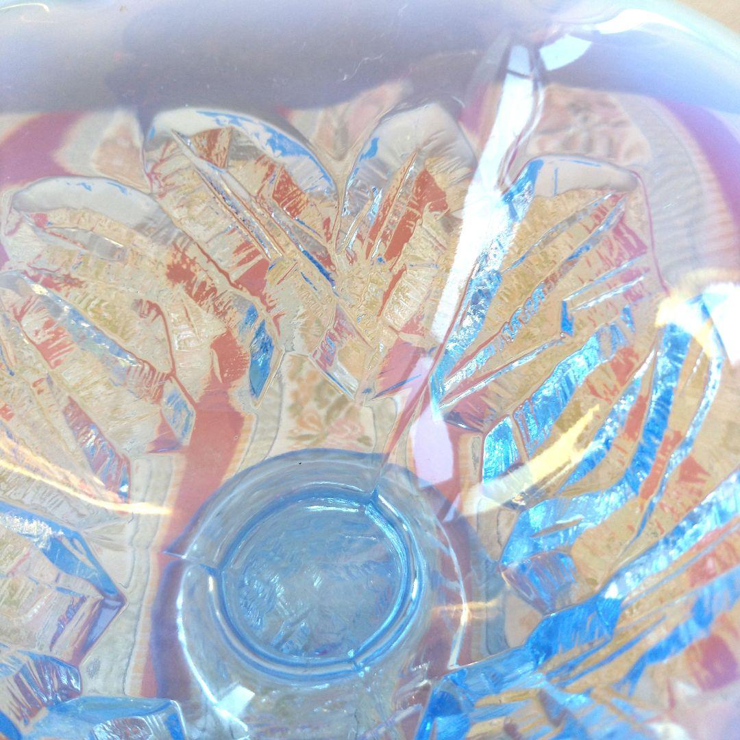 レトロ アンティーク 青色 フラワー型ガラスボウル 氷コップ デザート