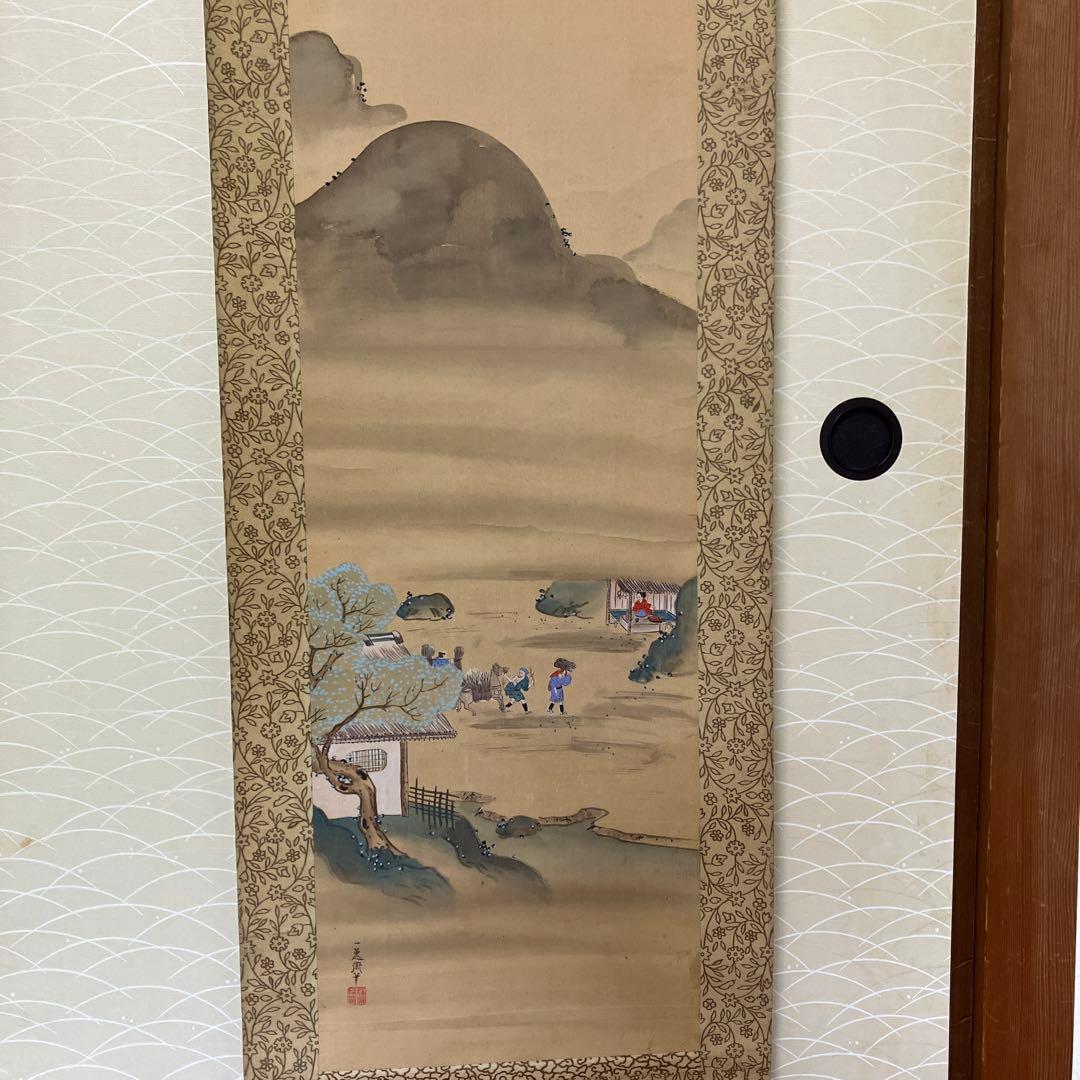 掛軸 一蕙斎人物風景双幅