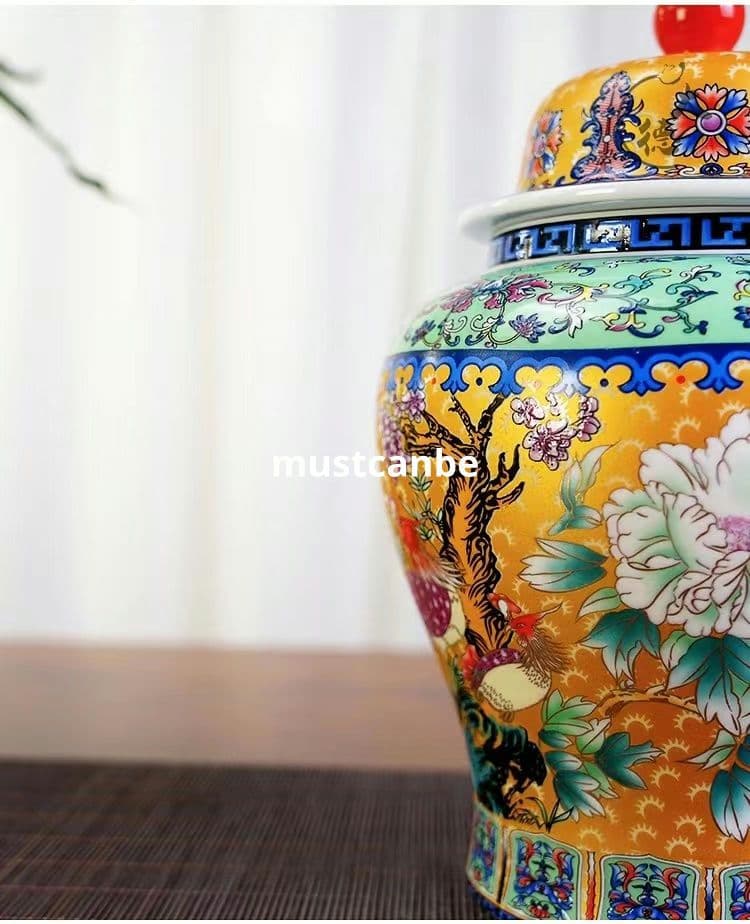 琺瑯彩富貴花鳥将軍壺 茶壺 防潮物壺景徳鎮 陶磁器 装飾品 工