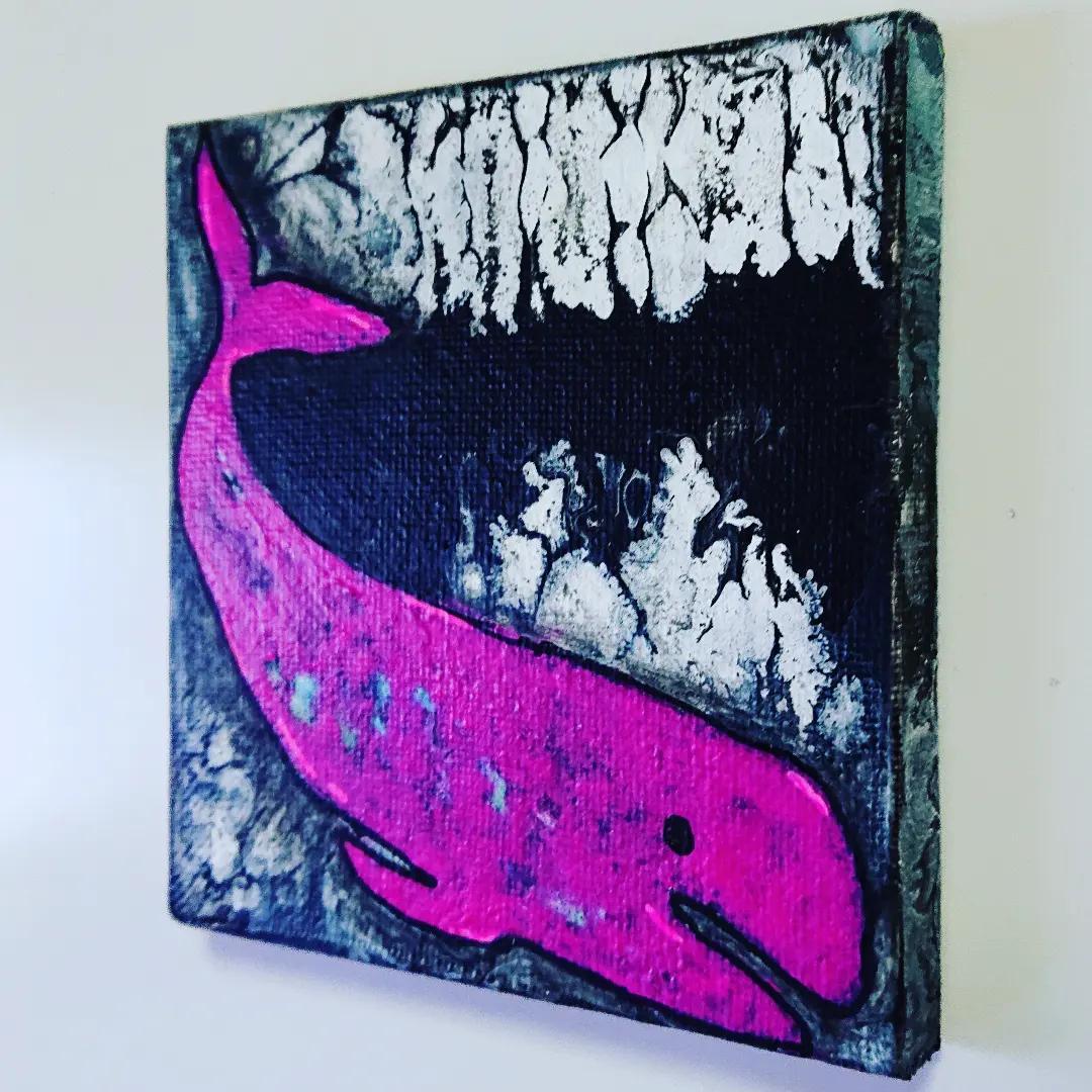 原画 クジラ 鯨 くじら フルイドアート パネル ポーリングアート 一点もの