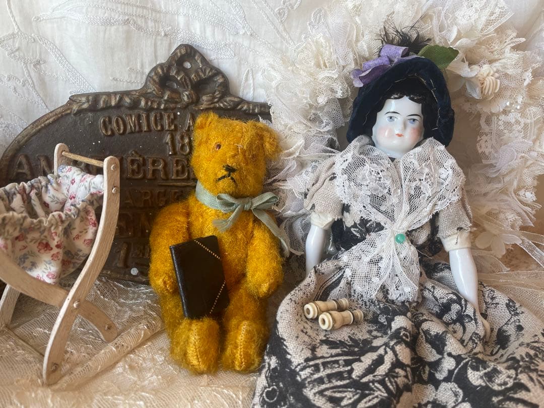 小さなイエローくまちゃん テディベア　フランスヴィンテージ アンティーク