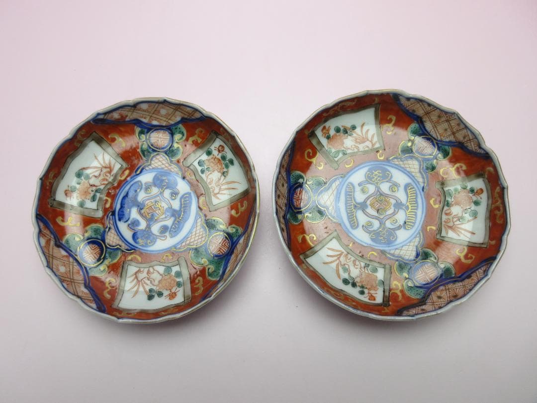 時代物 角富 花草紋 色絵 錦手 小皿 10客 MO70115