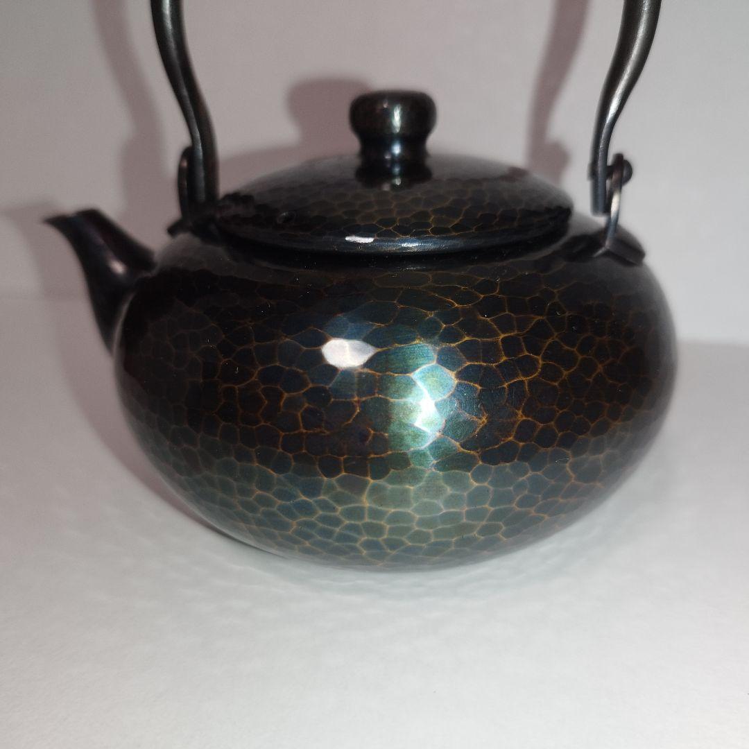 美品】玉川堂 紫金色鎚肌 銅製急須 鎚起銅器、共箱/茶道具