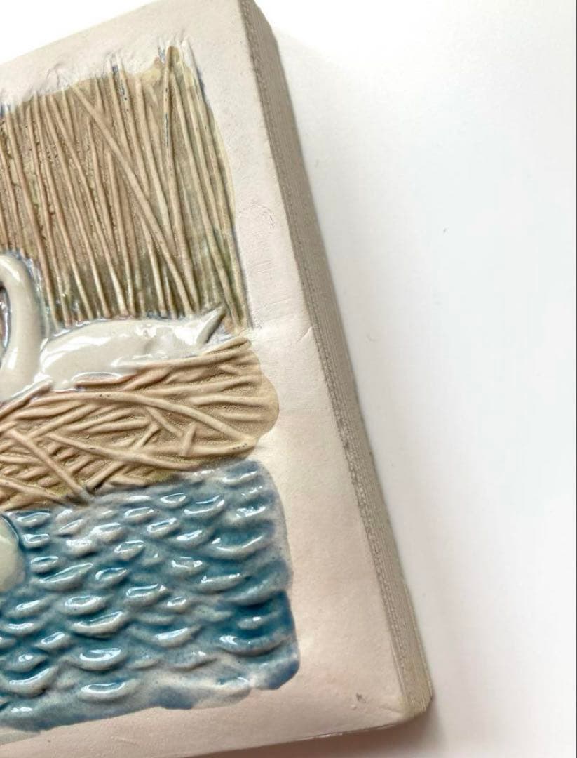 ヴィンテージ【Jie Gantofta ジィガントフタ】スワン柄壁掛け陶板　白鳥