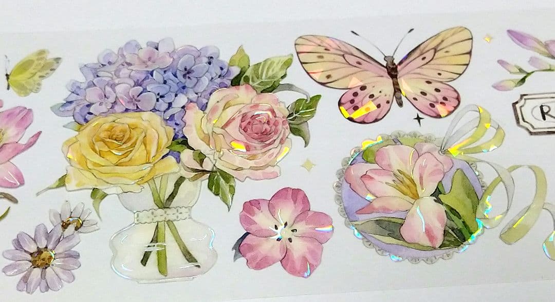 S21＃春意(贝壳光)苏格花园切り売り海外装飾マステ薔薇お花蝶