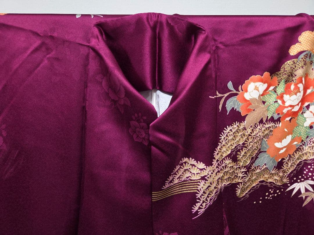 B5◇着物くつろぎ 扇面花模様 金彩 金駒刺繍 袷 正絹 成人式 振袖