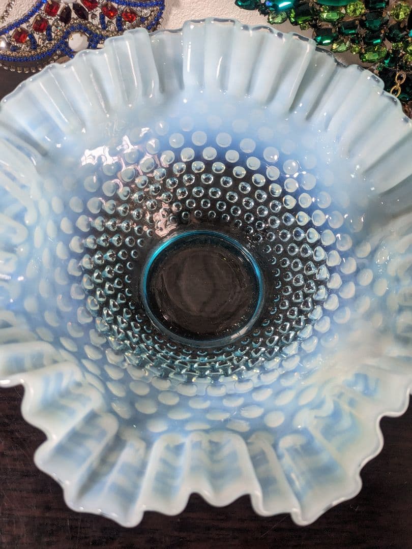 フェントン ブルーオパルセント ホブネイル ラージフリルボウル お