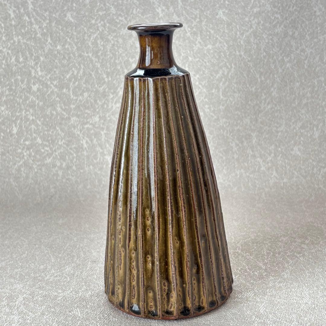 【灰釉 鎬手瓶 市野茂良】花瓶 花入れ