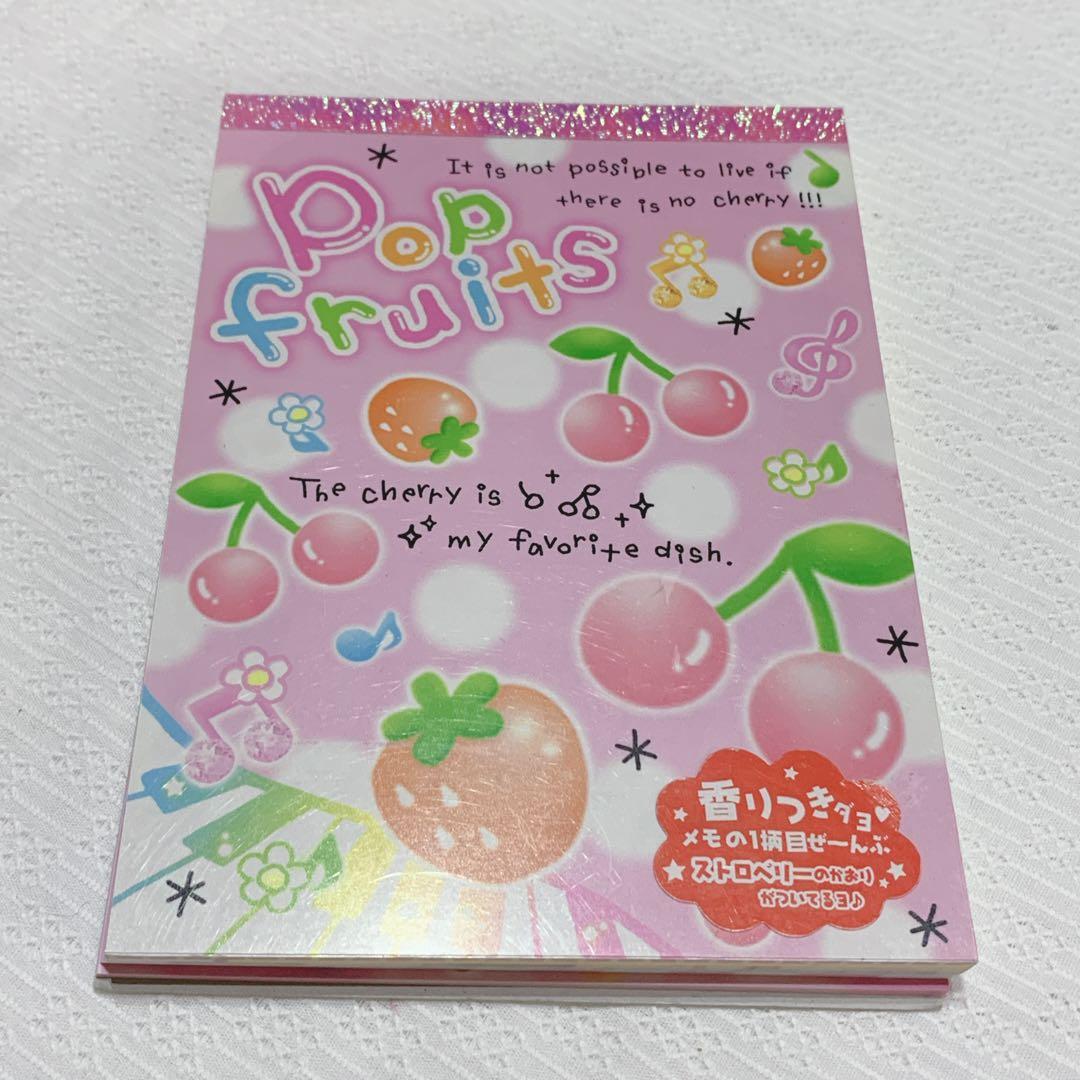未使用 平成レトロ メモ帳 pop fruits いちご さくらんぼ おんぷ