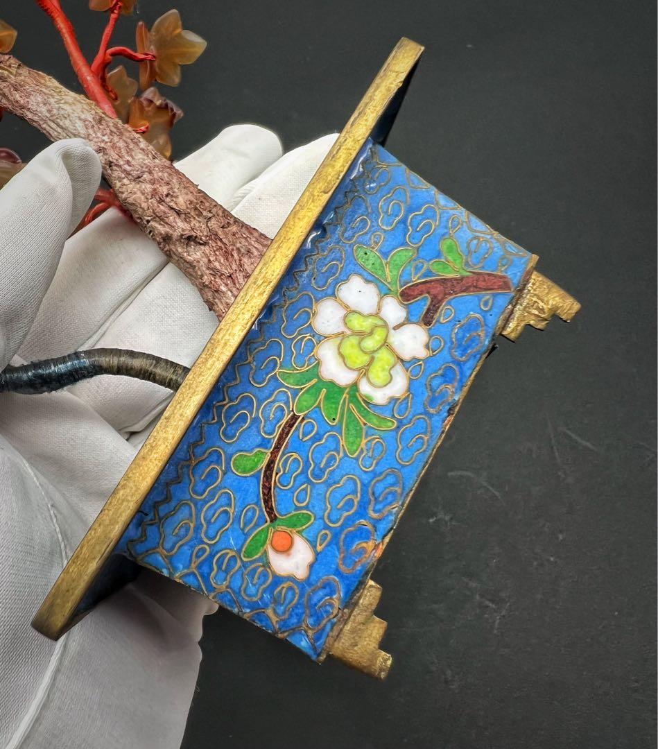 中国美術 古玩 七宝焼 玉石 瑪瑙 翡翠 彫刻 盆栽置物