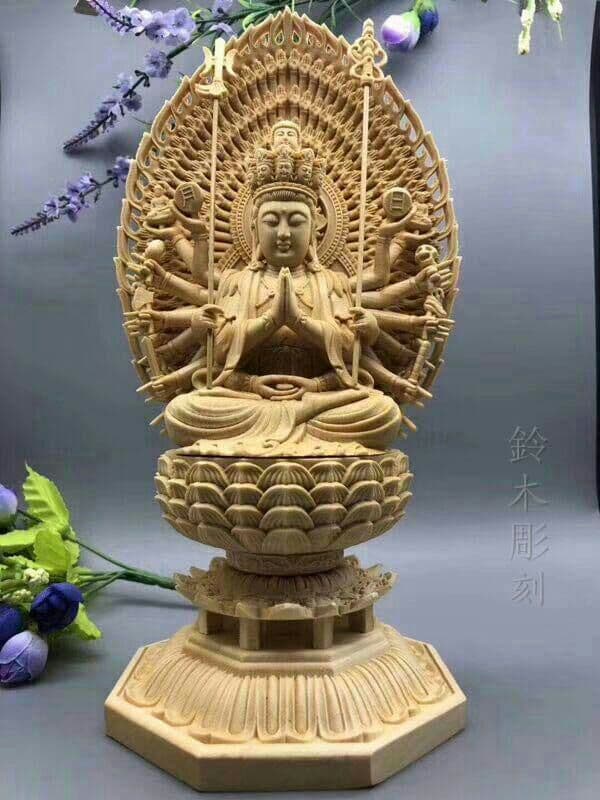 仏教美術品 千手観音 祈る厄除 仏像 彫刻工芸品